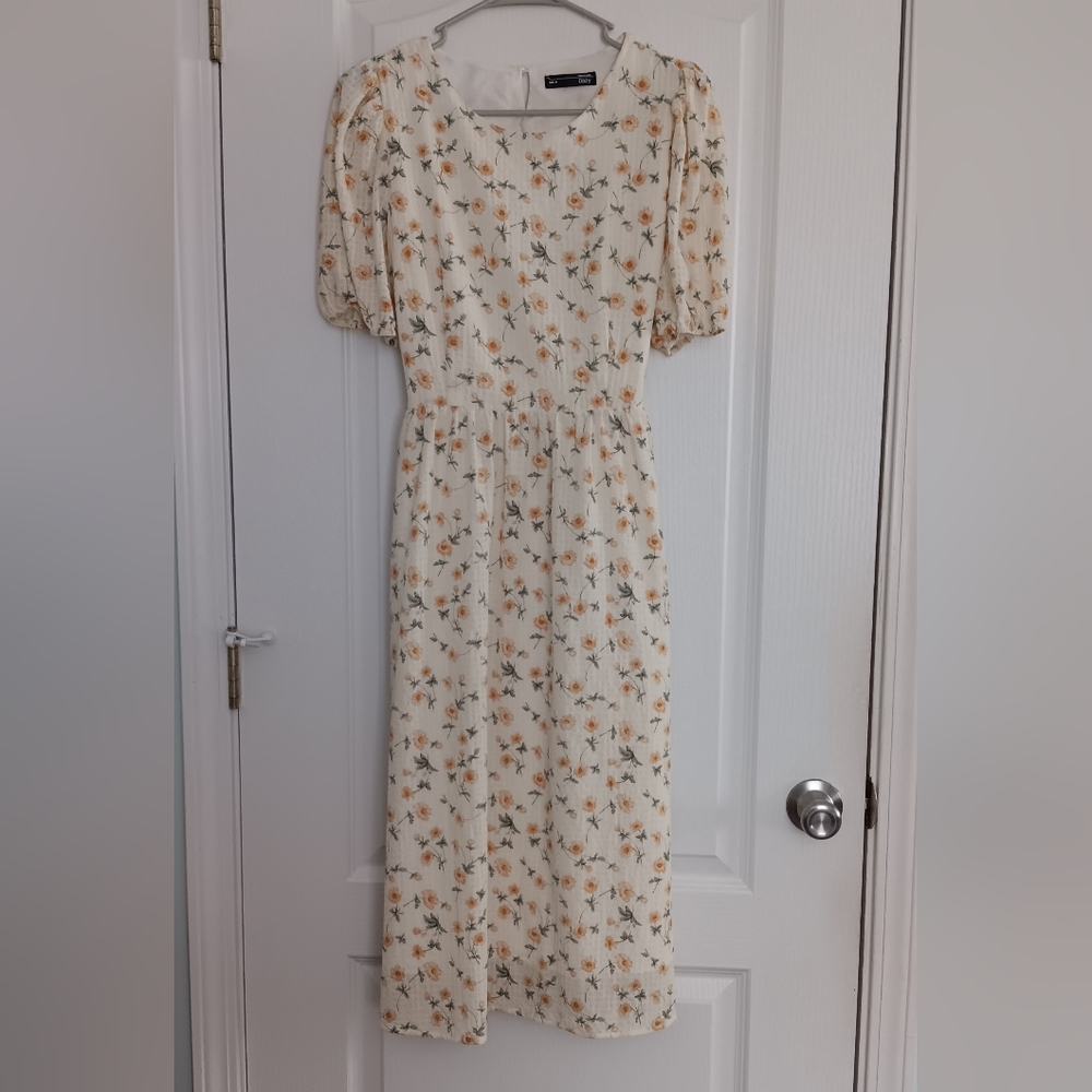 Floral Print Puff Sleeve Dress with elegant yellow flowers